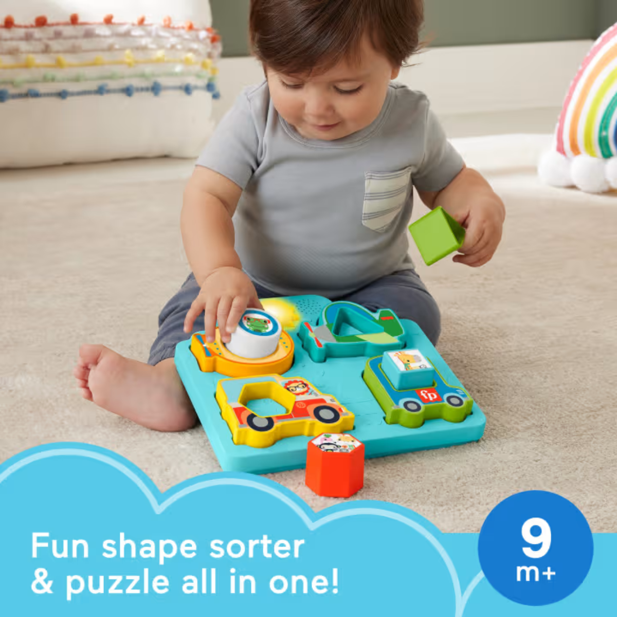 Fisher Price HRP31 Vehicle Puzzle Sorting Toy with Shapes & Sounds, Ages 9m+ (Damage Box)
