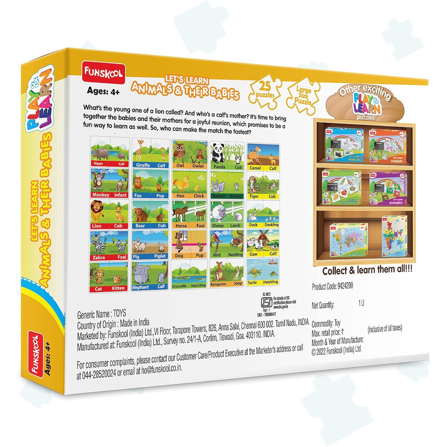 Funskool Play and Learn Animals & Their Babies Puzzle, Ages 4+ (Damage Box)