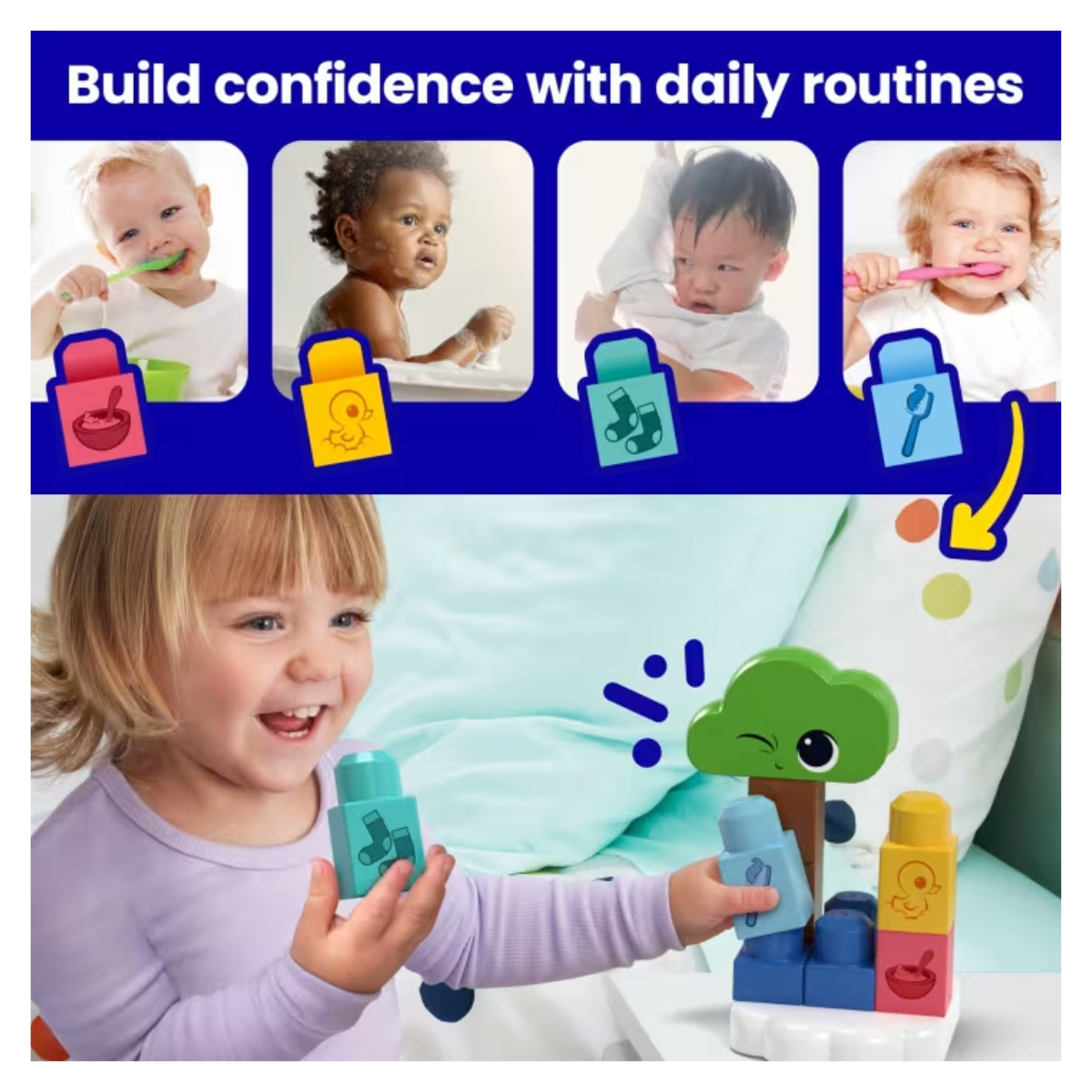 MEGA BLOKS Fisher- Price Rise & Snooze Night Light Sensory Block 30 Pcs, Ages 1+