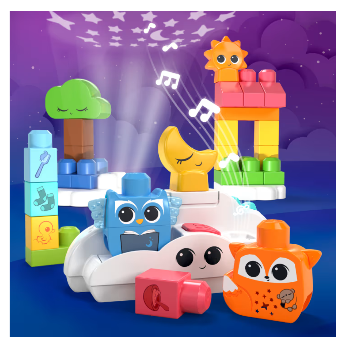 MEGA BLOKS Fisher- Price Rise & Snooze Night Light Sensory Block 30 Pcs, Ages 1+