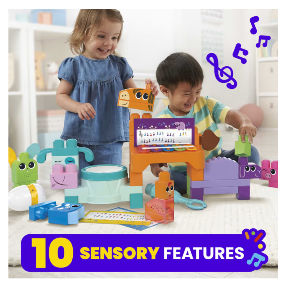 MEGA BLOKS HPB46 Musical Farm Band Sensory Block Toy (45 Pcs), Ages 1+