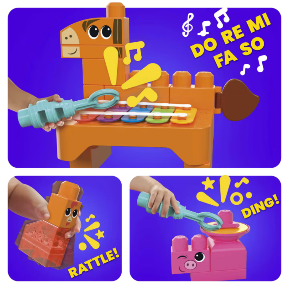MEGA BLOKS HPB46 Musical Farm Band Sensory Block Toy (45 Pcs), Ages 1+