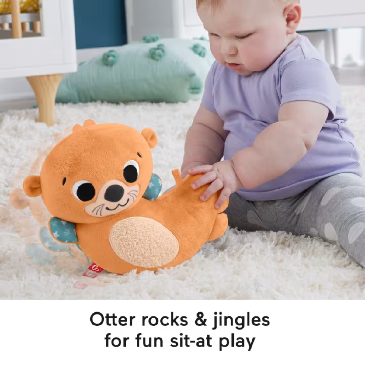 Fisher Price HXG96 2 In 1 Rockin’ Tummy Time Otter Plush Toy With Soft Book, Ages 0m+