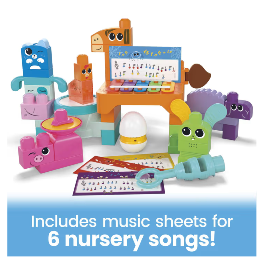 MEGA BLOKS HPB46 Musical Farm Band Sensory Block Toy (45 Pcs), Ages 1+