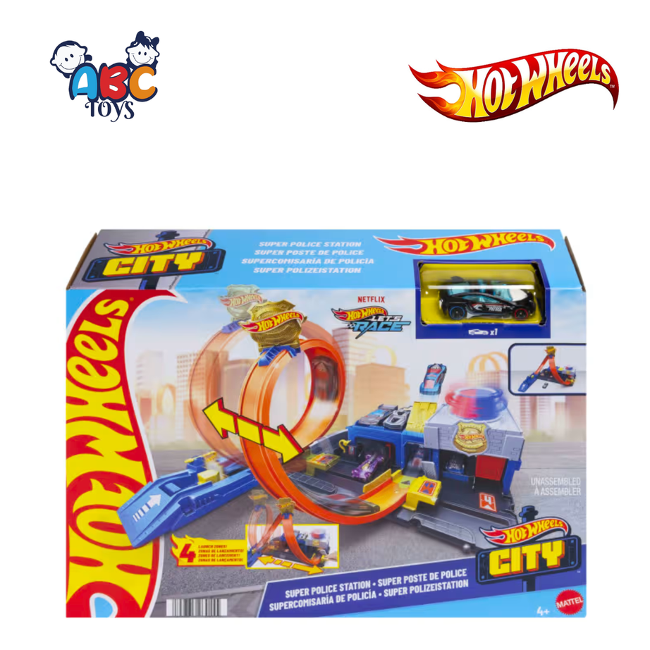 Hot Wheels JBM71 City Super Police Station Playset With 1:64 Scale, Ages 4+