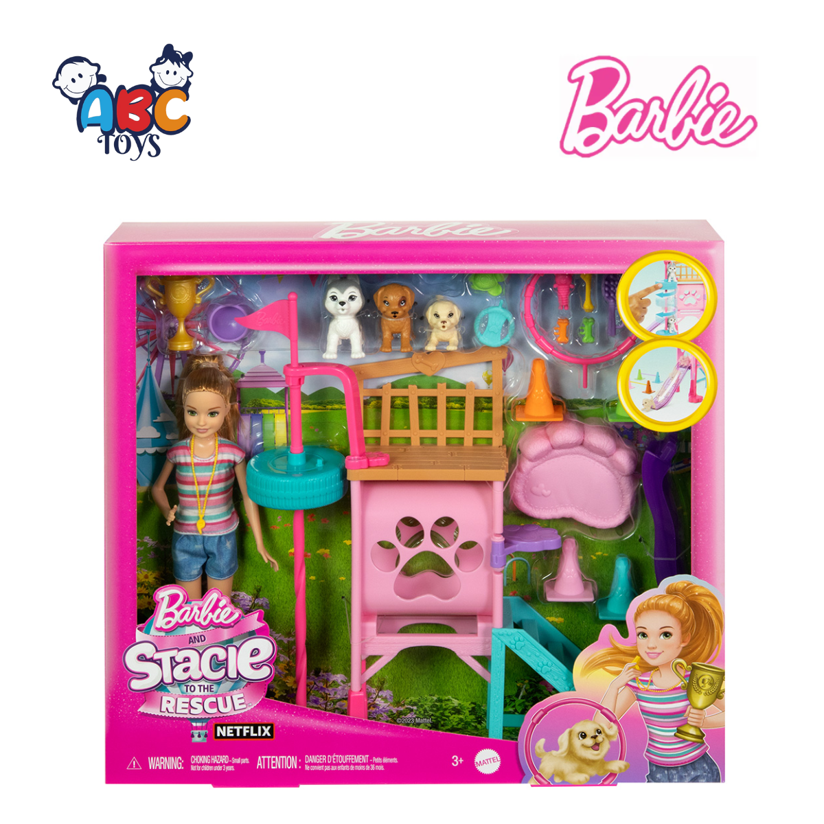 Barbie And Stacie HRM10 To the Rescue Puppy Playground Playset With Doll & 3 Pet Dog Figures, Ages 3+