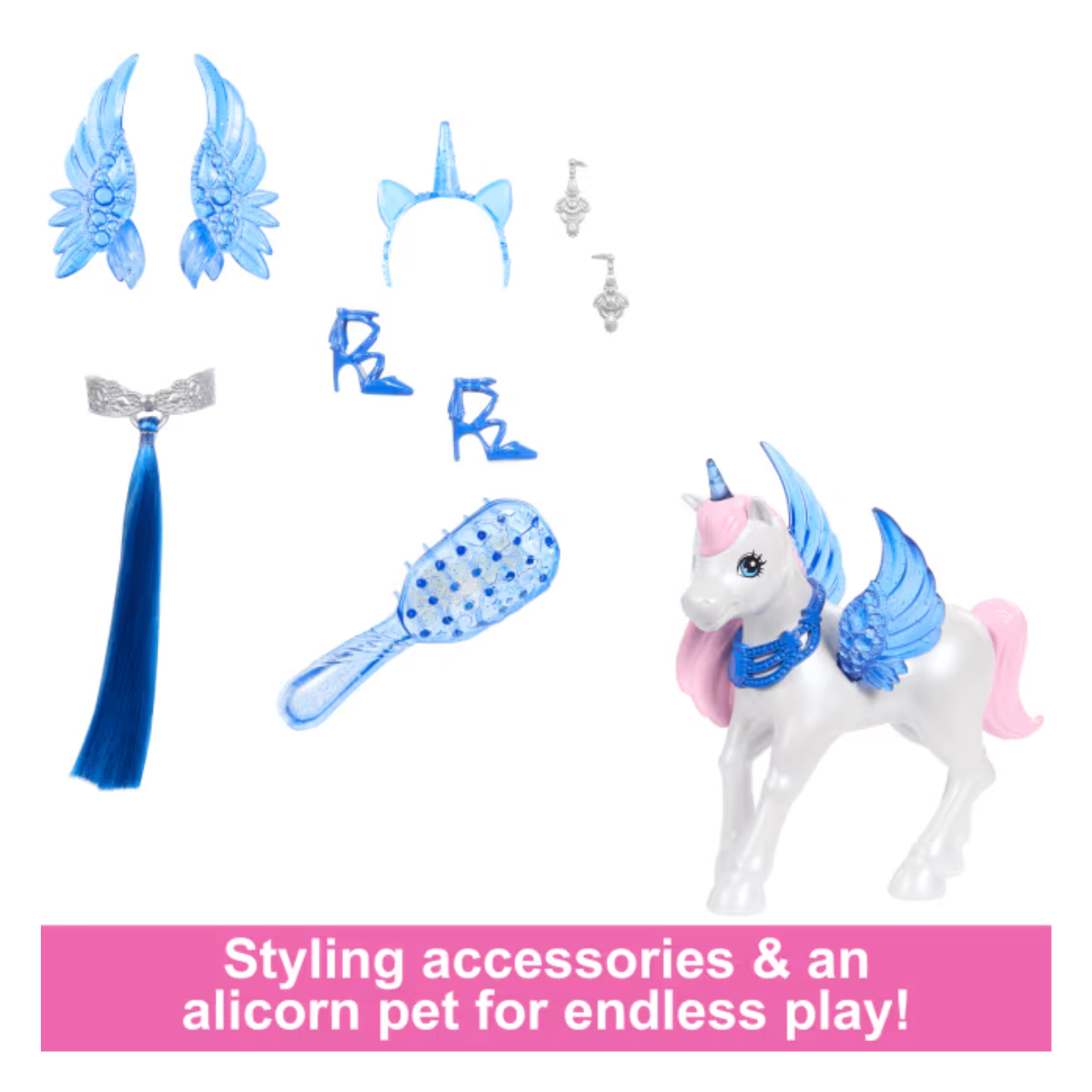 Barbie HRR16 65Th Anniversary Unicorn Doll With Blue Hair, Pink Gown & Pet Alicorn, Ages 3+