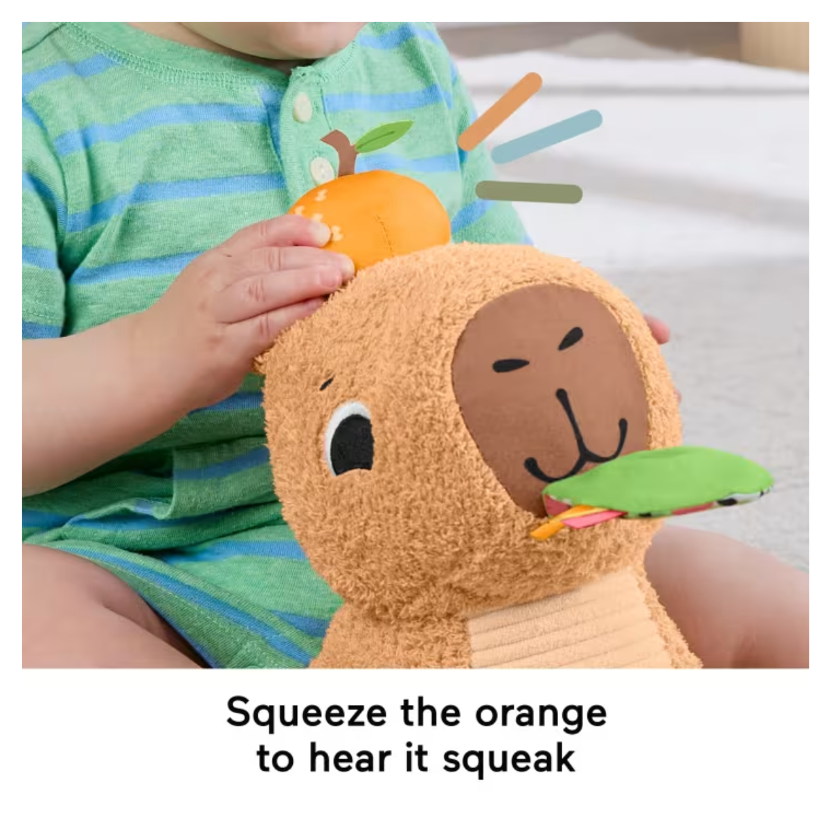 Fisher Price HYR54 Snuggly Snacky Capybara Plush Sensory Toy, Ages 3month+