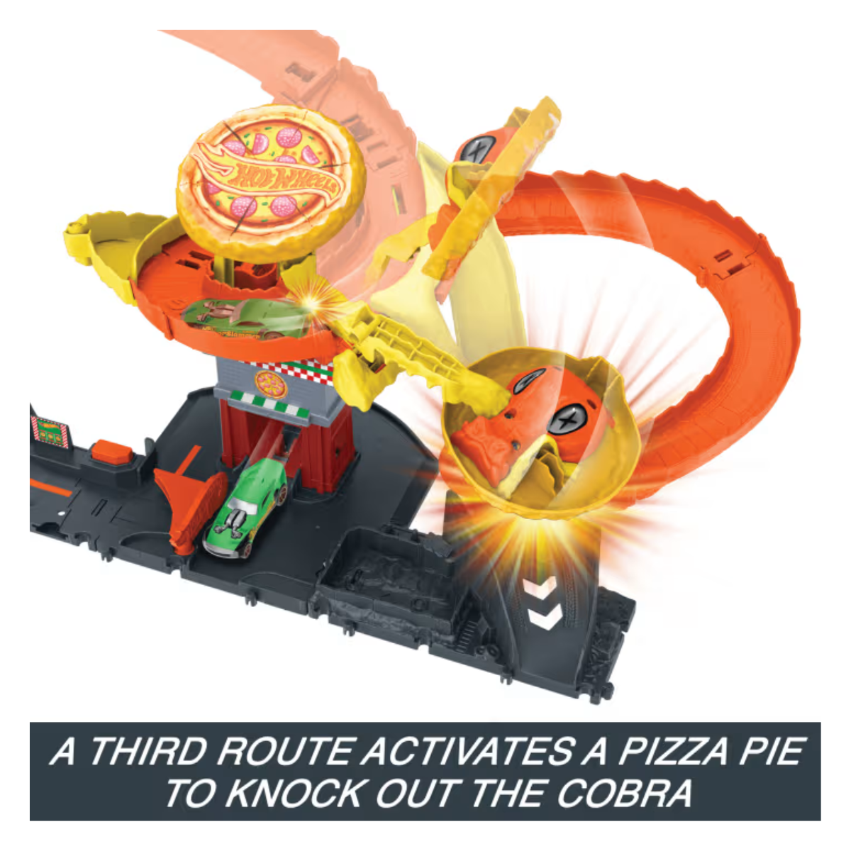 Hot Wheels HTN81 City Pizza Slam Cobra Attack Playset With 1:64 Scale Toy Car, Ages 3+