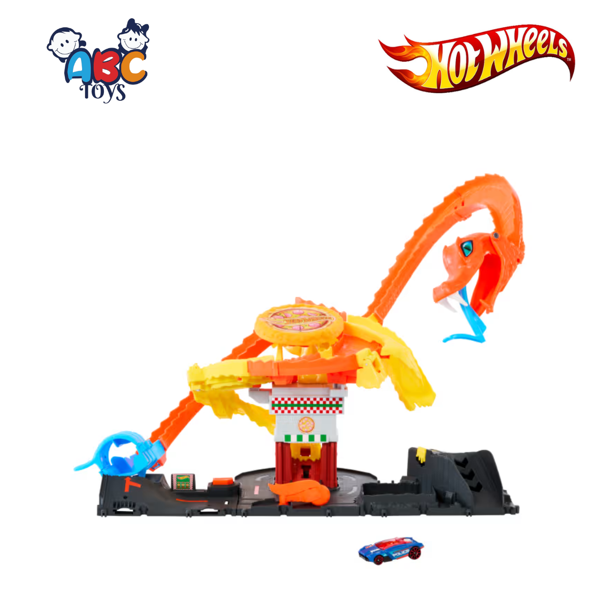 Hot Wheels HTN81 City Pizza Slam Cobra Attack Playset With 1:64 Scale Toy Car, Ages 3+