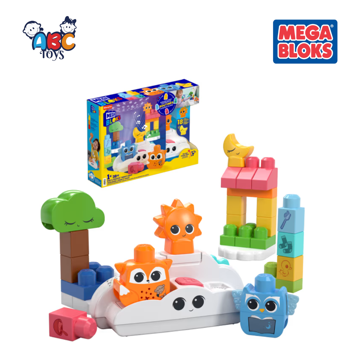 MEGA BLOKS Fisher- Price Rise & Snooze Night Light Sensory Block 30 Pcs, Ages 1+