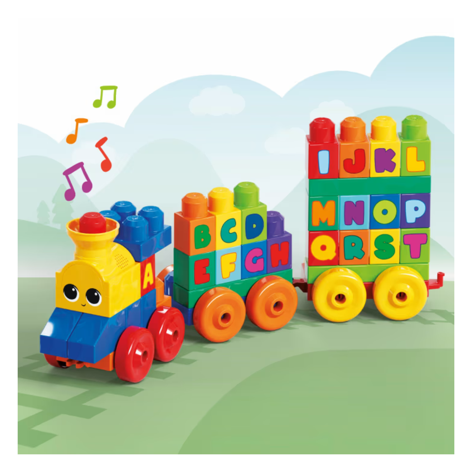 MEGA BLOKS FWK22 First Builders ABC Musical Train Toy With Music 50pcs, Ages 1+