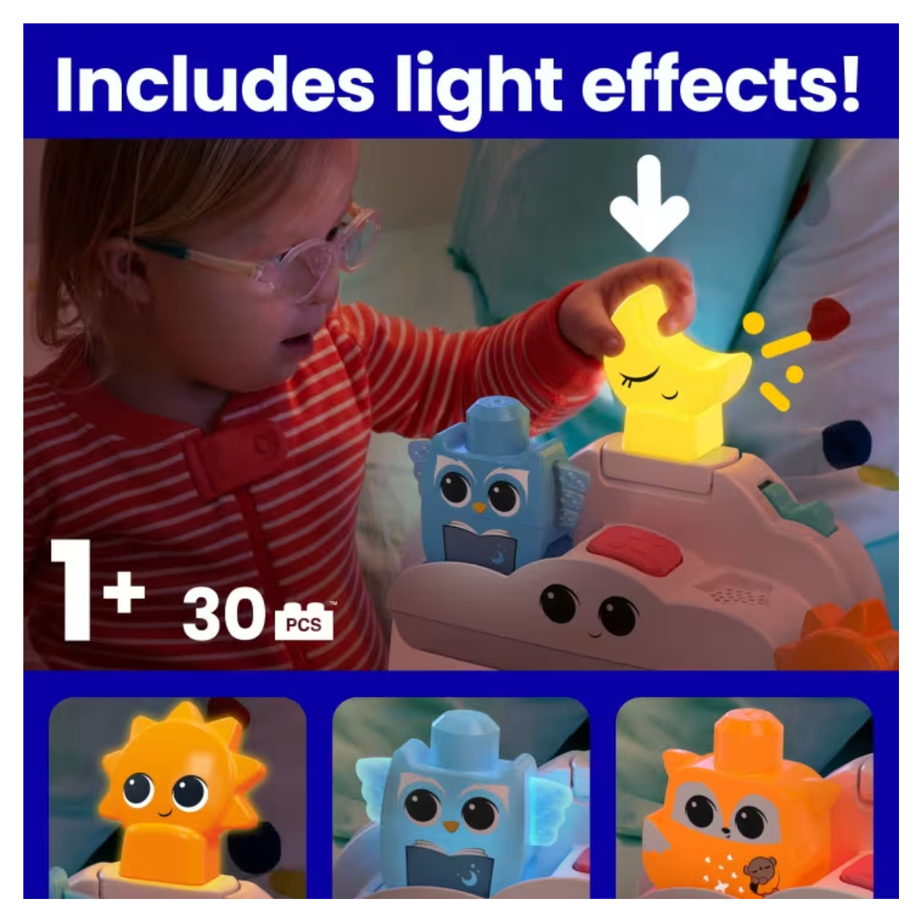 MEGA BLOKS Fisher- Price Rise & Snooze Night Light Sensory Block 30 Pcs, Ages 1+