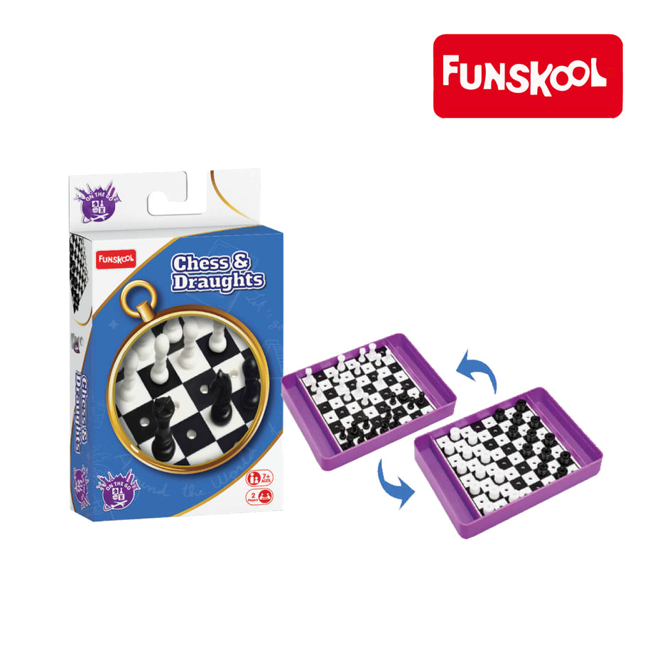 Funskool Travel Chess And Draught Board Game, Ages 7+