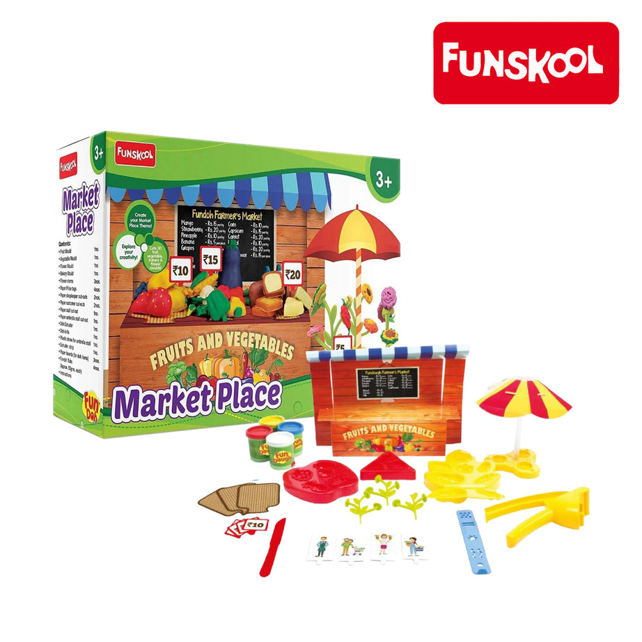 Funskool FUNDOUGH MARKETPLACE Cutting Fruits & Vegetables Playset, Ages 3+