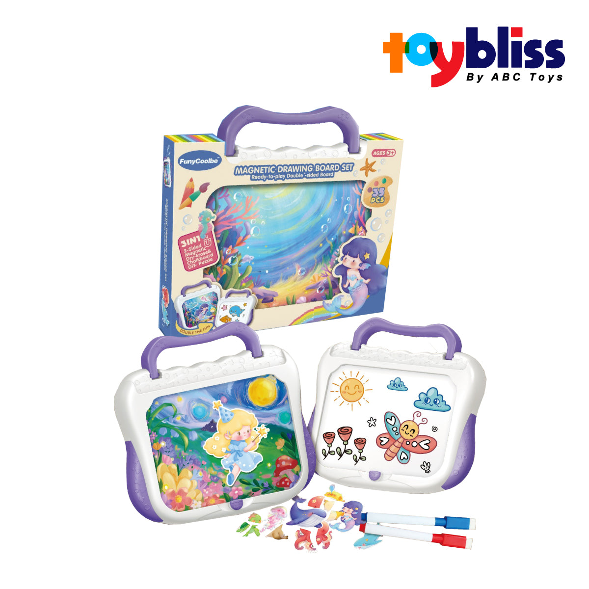 Toybliss FunyCoolbe 3 in 1 Drawing Board Magnetic (8786-6), Ages 3+