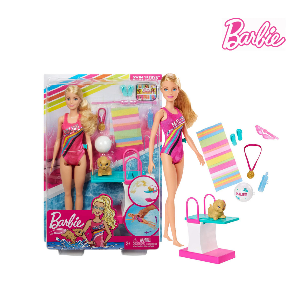 Barbie GHK23 Swim 'n Dive Doll & Accessories (Damaged Box)