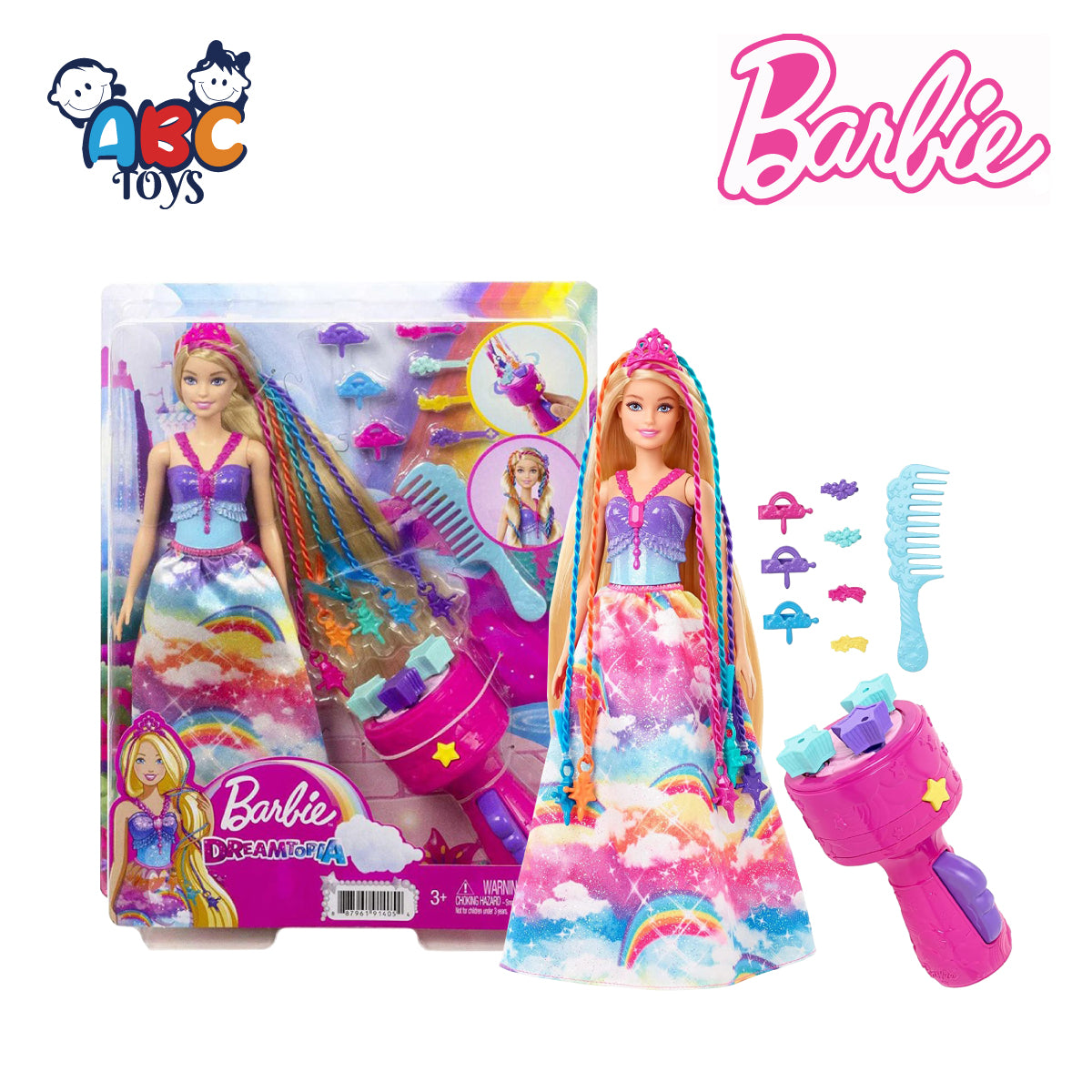 Barbie GTG00 Dreamtopia Braiding Fun Princess Hair Styling Doll with Accessories, Ages 3+ (F40) (Damaged Box)