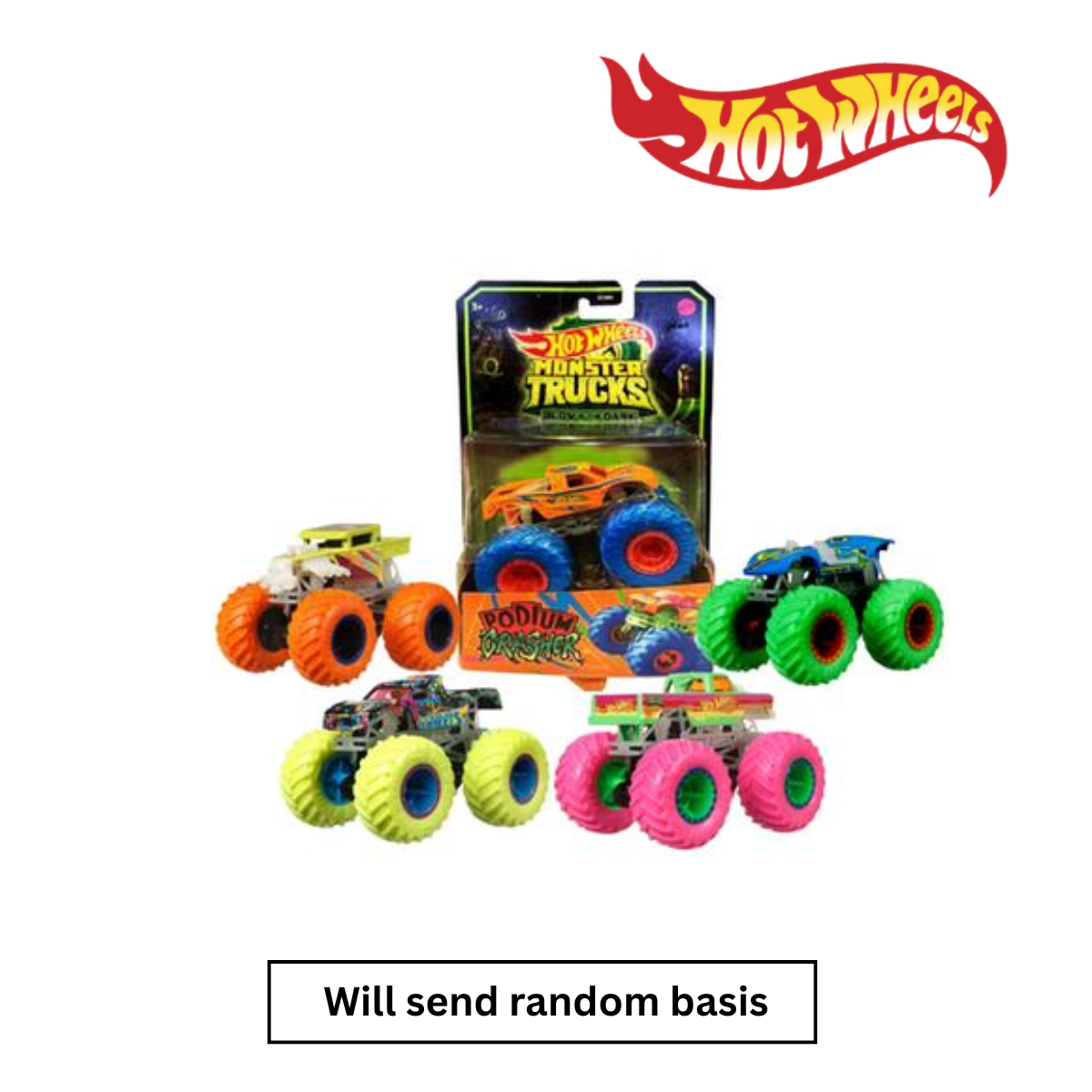 Hot Wheels HCB50 Monster Trucks Glow In The Dark 1:64 Scale Trucks (Damaged Box)