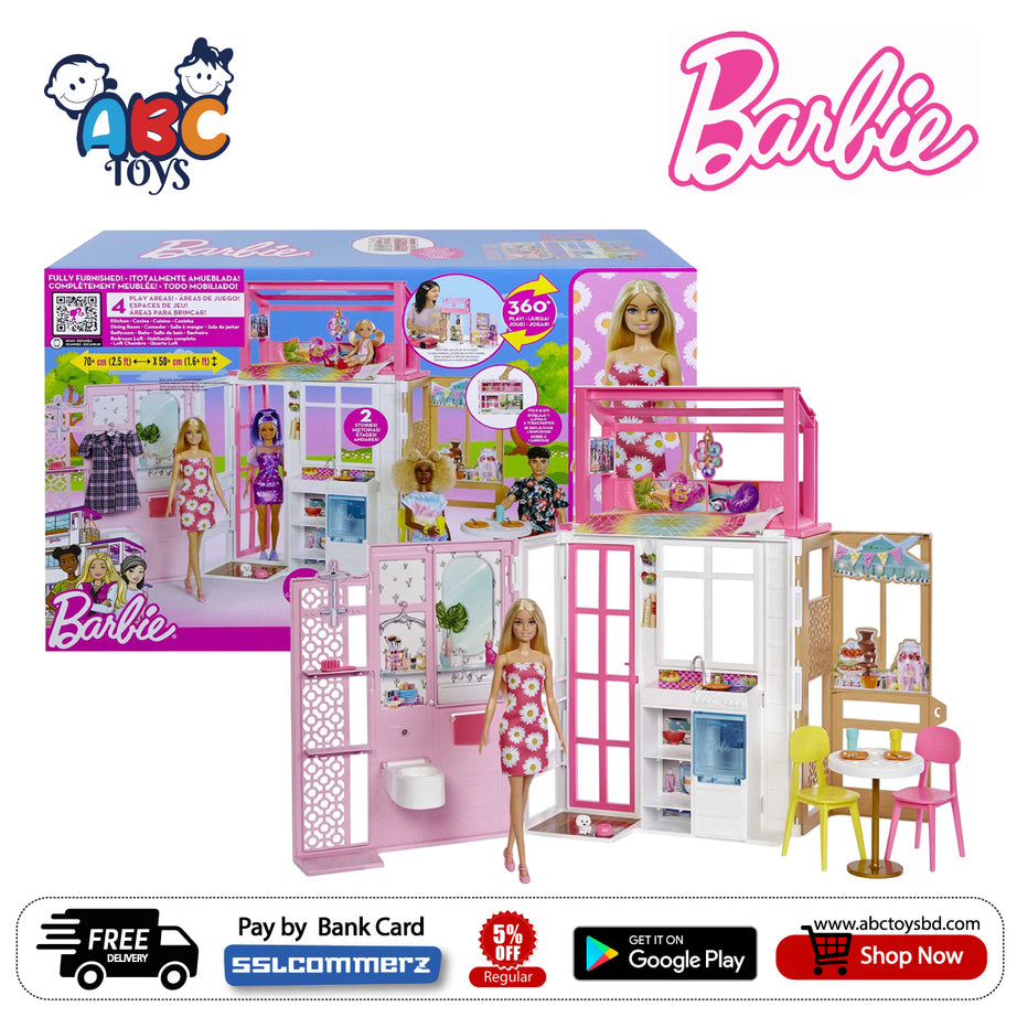 Barbie HCD48 Dollhouse with Doll and Puppy, Age 3+