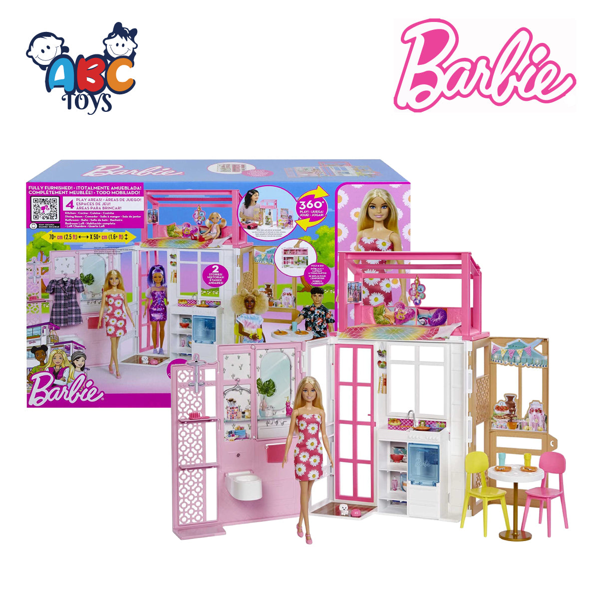 Barbie HCD48 Dollhouse with Doll and Puppy, Age 3+