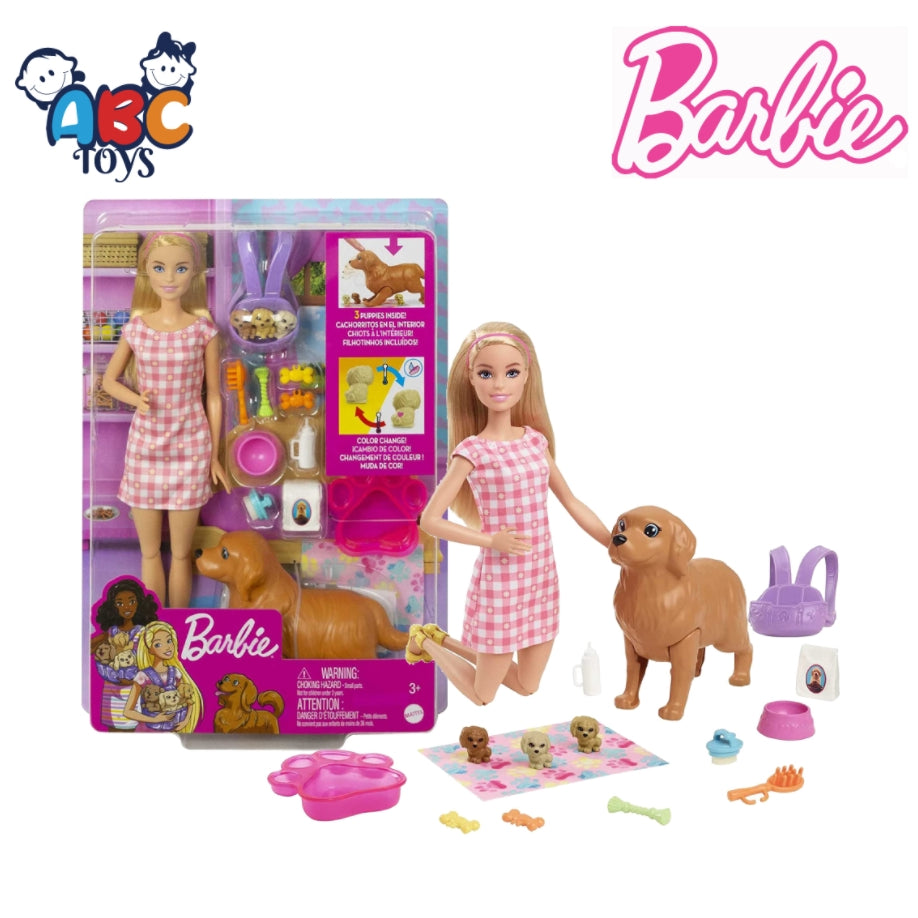 Barbie HCK75 Doll and Newborn Pups Playset, Ages 3+
