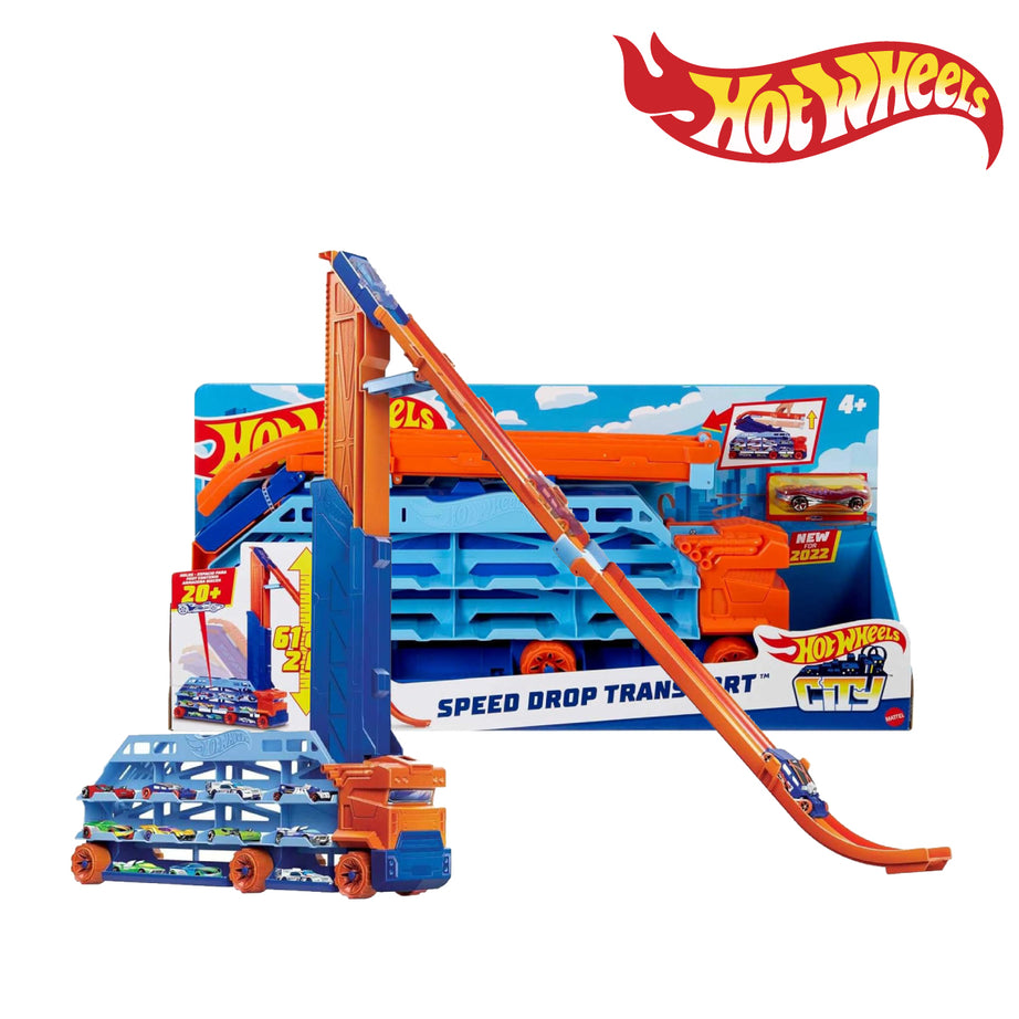 Hot Wheels HDY92 City Speed Drop Transport Hauler, includes 1 Car
