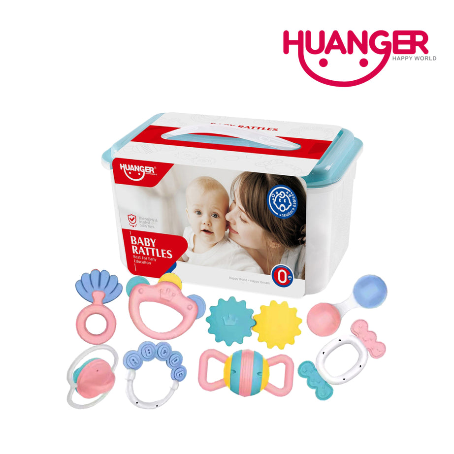 Caveman Baby Rattle Huanger HE0128 Baby Rattles 8 Pieces, Ages 0+ – ABC TOYS