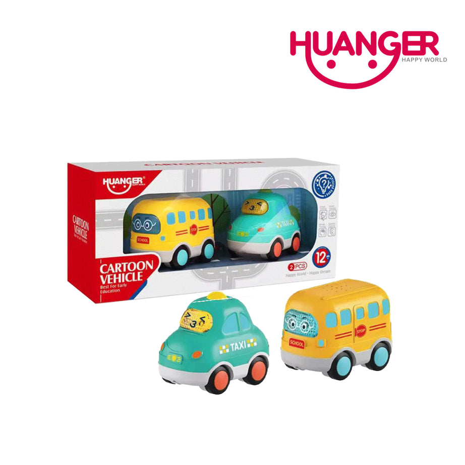 Huanger HE0538 2pcs Cartoon Vehicle Set with Music & Light, Ages 12m+