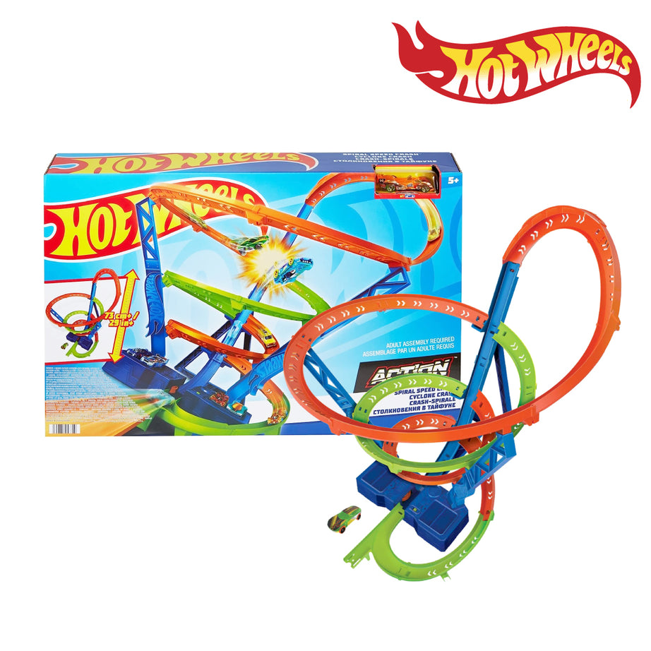 Hot Wheels HGV67 Track Set And 1:64 Scale Toy Car, Spiral Race Track With Motorized Booster