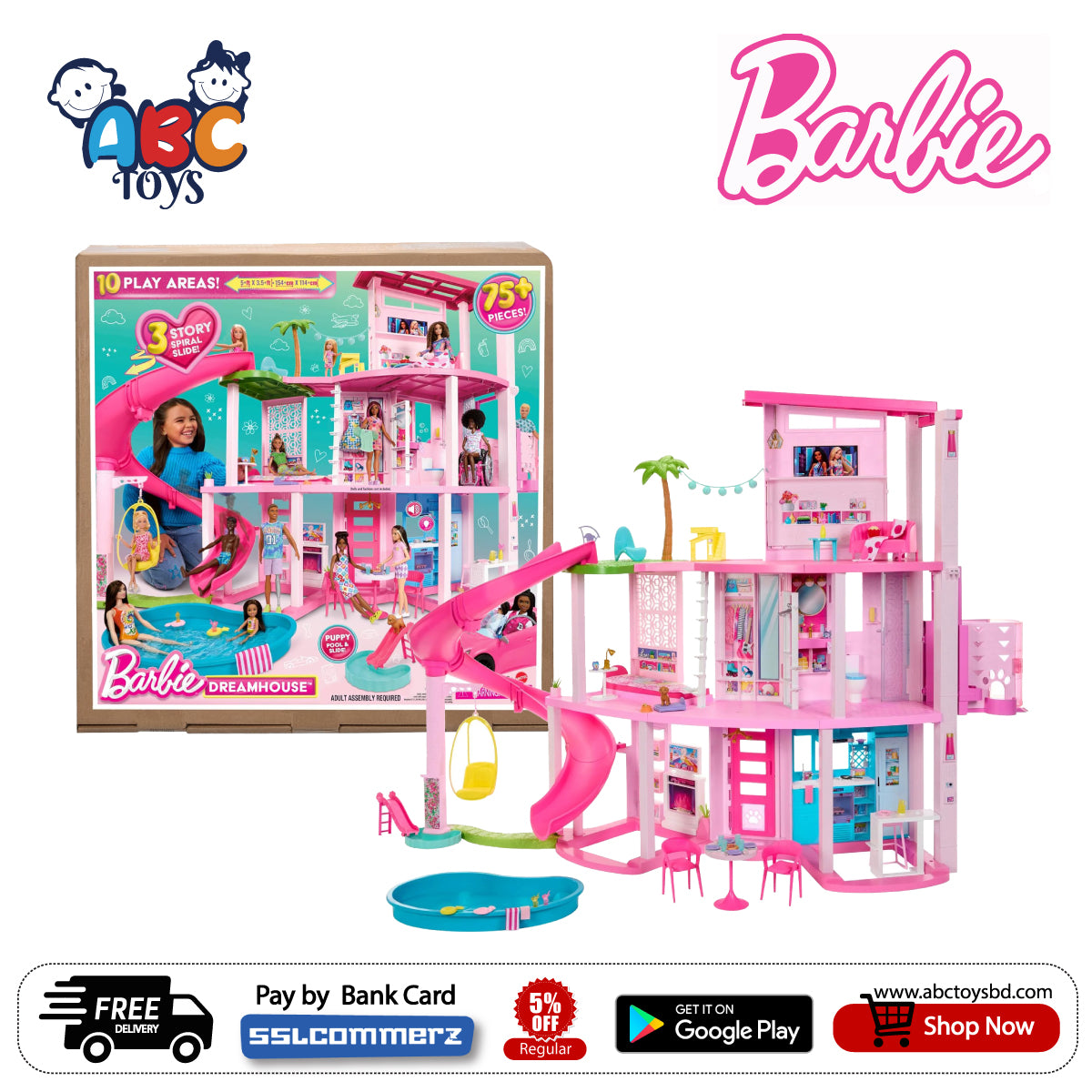 Barbie HMX10 Dreamhouse Pool Party Playset (75+ Pieces) – ABC TOYS