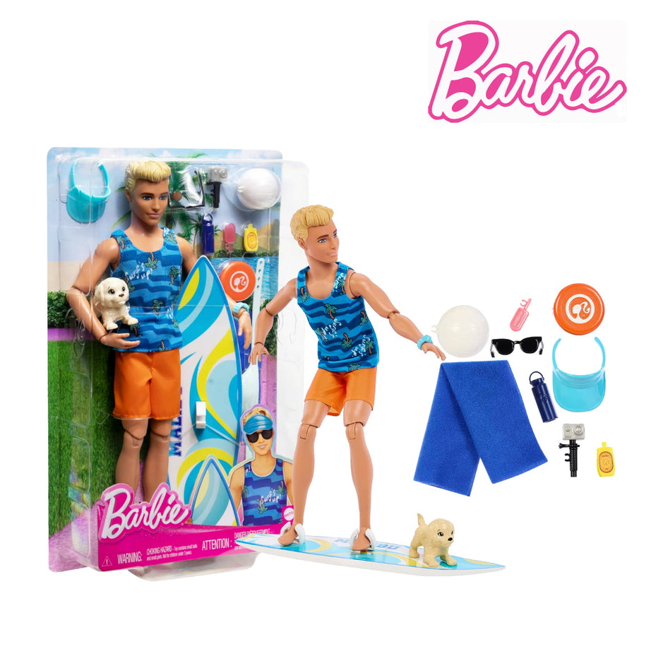 Barbie HPT50 Ken Surfboard Set, Dress-Up Doll