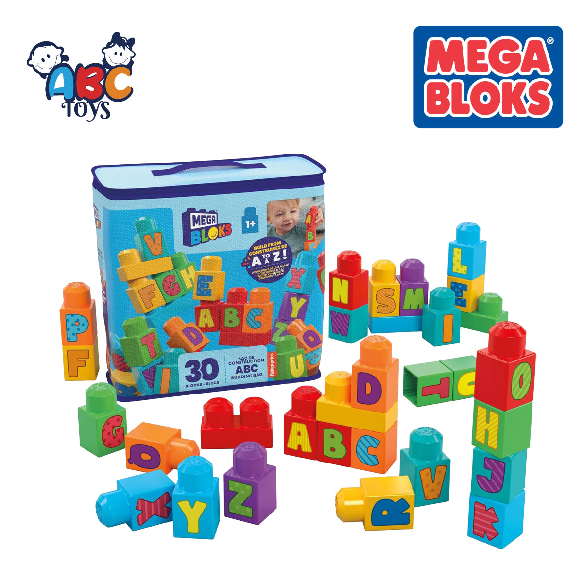 MEGA Bloks HRR60 Fisher-Price ABC Building Bag (30 Pieces), Ages 1+