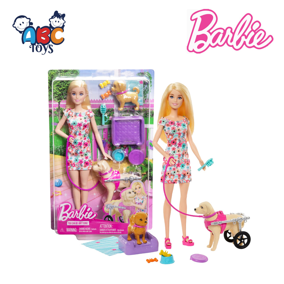 Barbie HTK37 Doll With A Toy Pup And Dog in A Wheelchair, Plus Pet Accessories, Ages 3+
