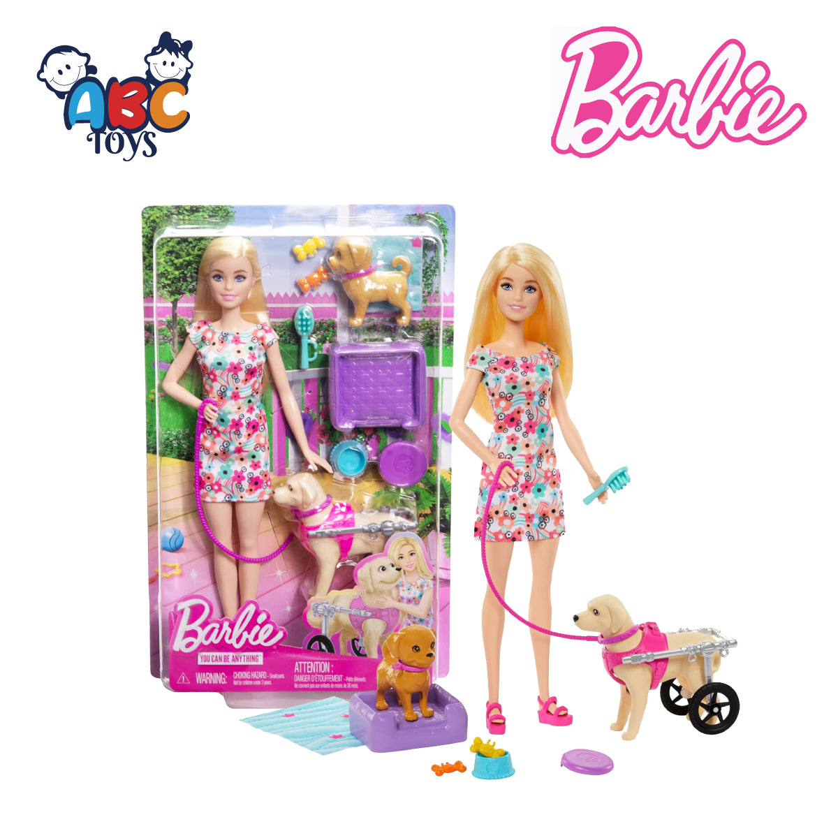 Barbie HTK37 Doll With A Toy Pup And Dog in A Wheelchair, Plus Pet Accessories, Ages 3+