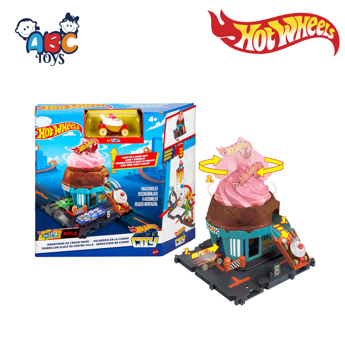 Hot Wheels HTN77 City Downtown Ice Cream Swirl Playset, Ages 4+ (HDR24 ...
