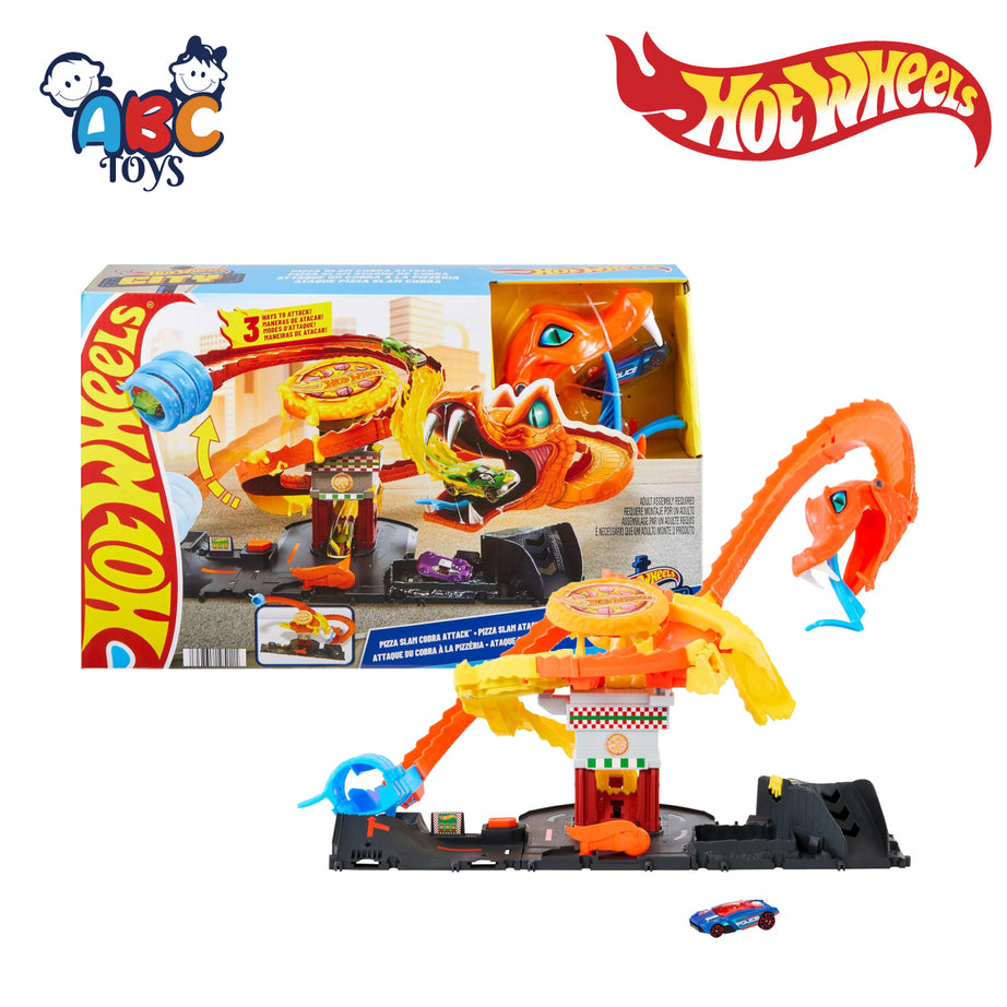 Hot Wheels HTN81 City Pizza Slam Cobra Attack Playset With 1:64 Scale Toy Car, Ages 3+