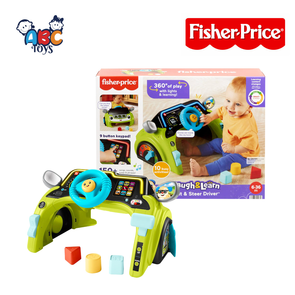 Fisher-Price Laugh & Learn Sit & Steer Driver Toy (HTW88) Ages 6-36M+