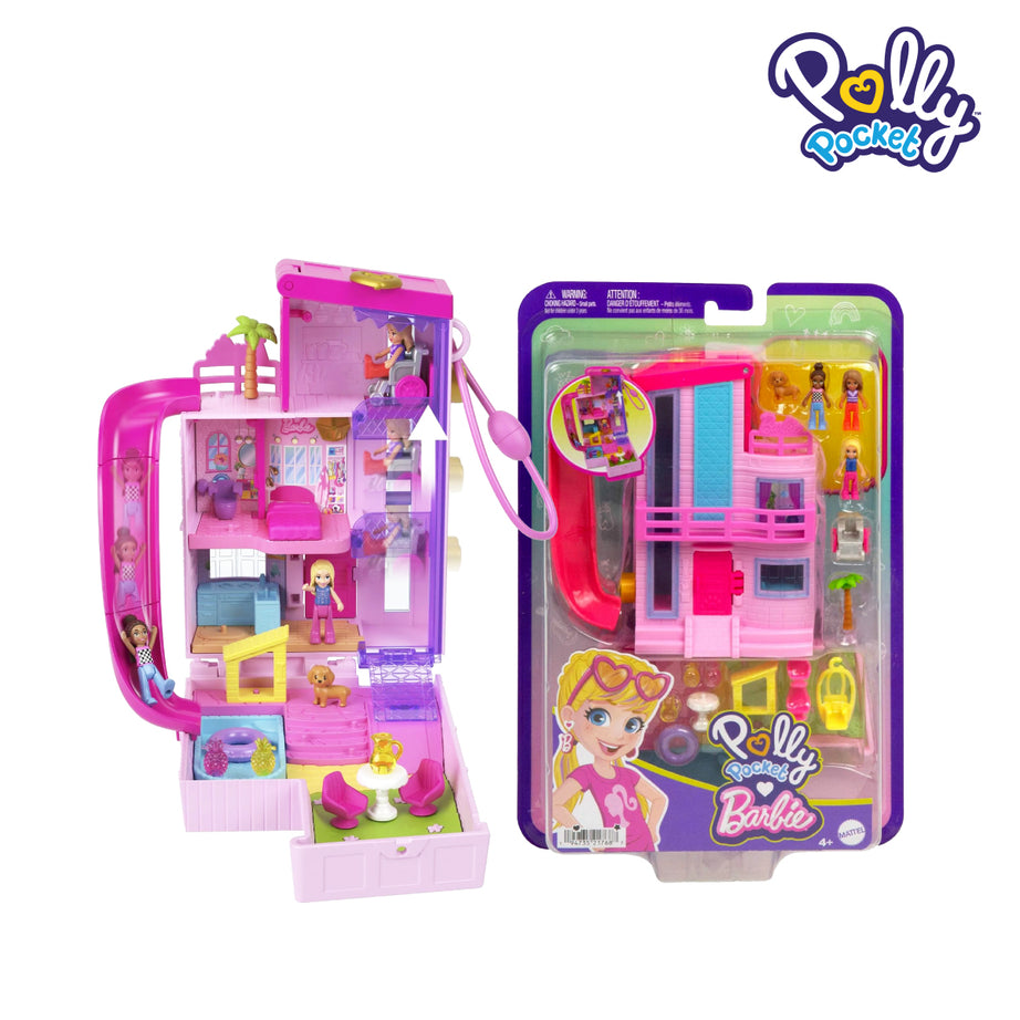 Polly Pocket HWP11 Barbie Dreamhouse Compact, Dollhouse Playset With 3 Micro Dolls, Ages 4+
