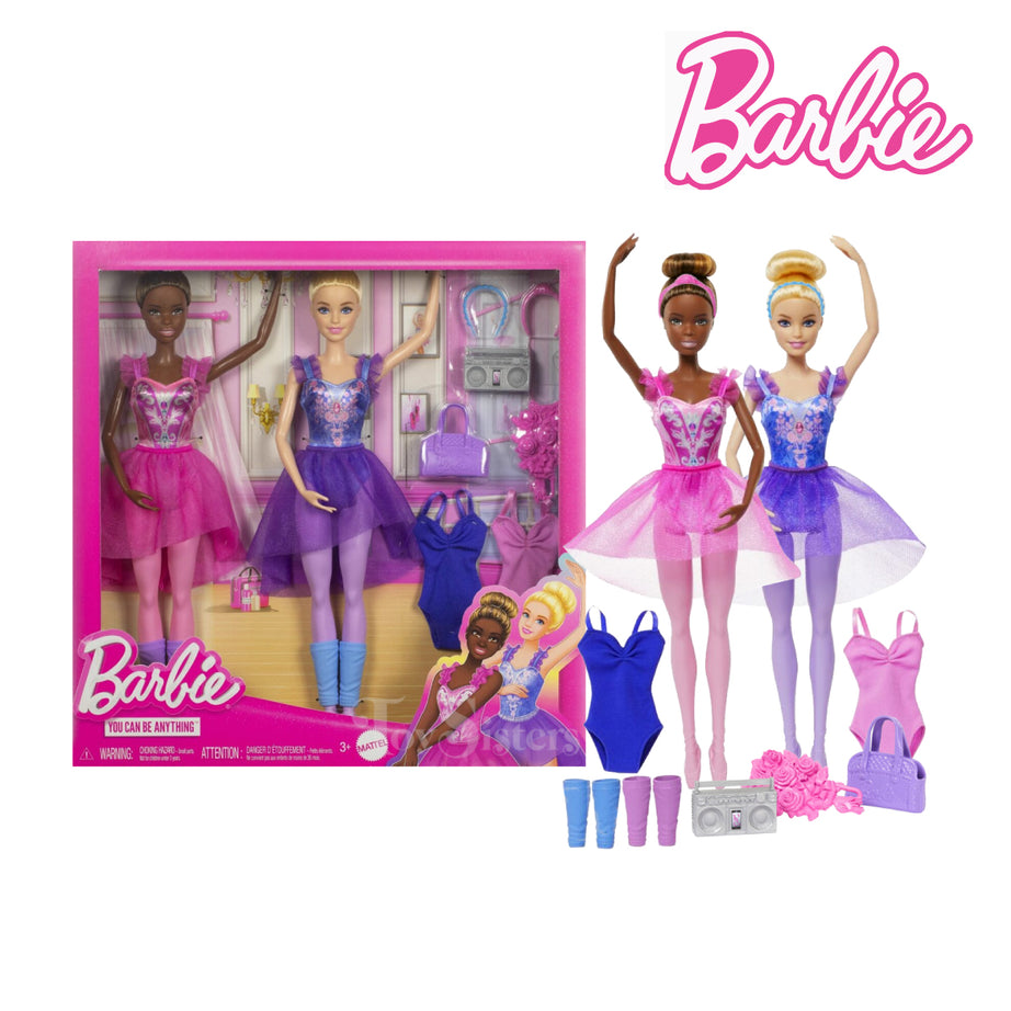 Barbie HXC37 Ballet Room Set with 2 Dolls & 9 Accessories, Blonde & Brunette Ballerina Fashion Dolls