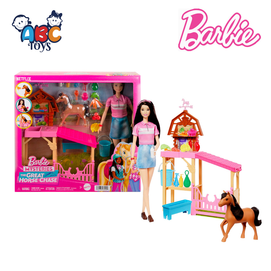 Barbie Mysteries HXJ40 The Great Horse Chase Stable Playset with 10+ Accessories, Ages 3+