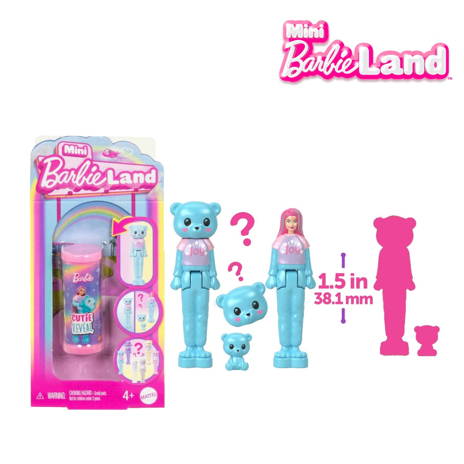 Barbie JCR15 Mini Barbieland Cutie Reveal Doll & Pet, 1.5-Inch Cozy Cute Tees Series, Ages 4+
