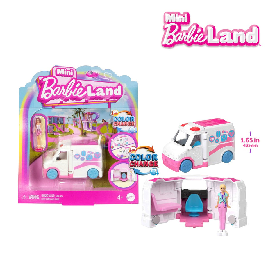 Barbie JCR34 Mini Barbieland Doll & Vehicle Set With 1.5-Inch Doll, Ages 3+ (JCR29)