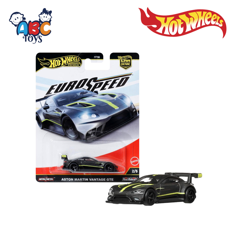 Hot Wheels FPY86 Car Culture Euro Speed Aston Martin Vantage GTE Black JBK76, Ages 3+
