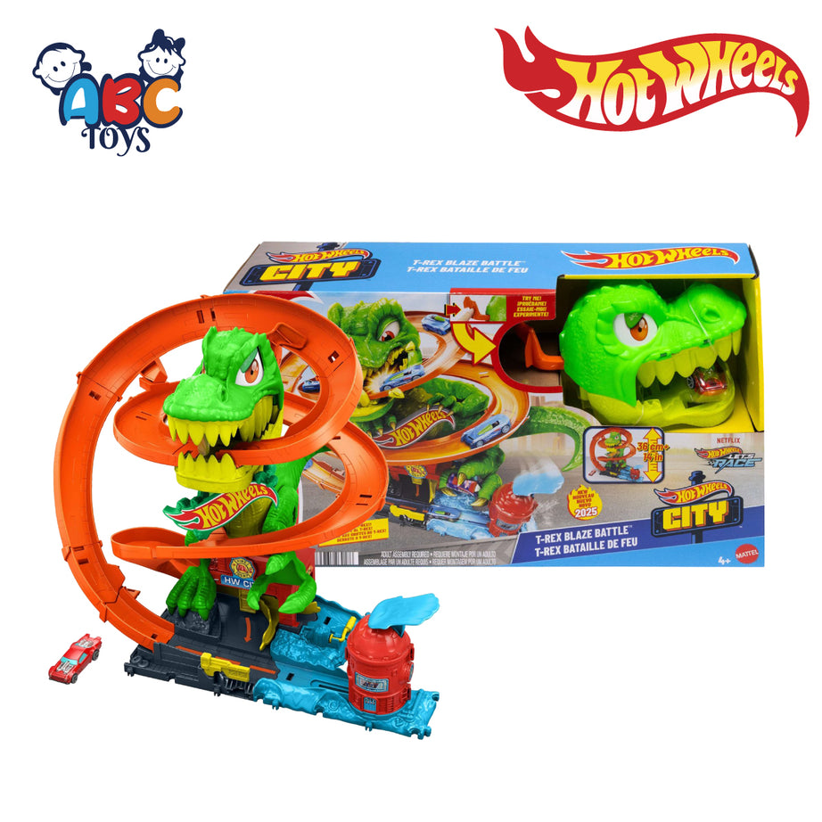 Hot Wheels JBM73 T-Rex Fire Battle Dinosaur Playset with Truck, Ages 3+