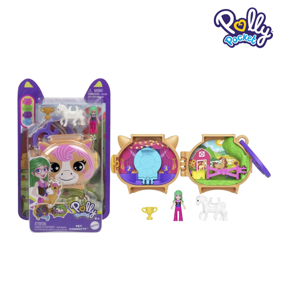 Polly Pocket JCB20 Pet Connects Horse Playset, Ages 4+ (GYV99)