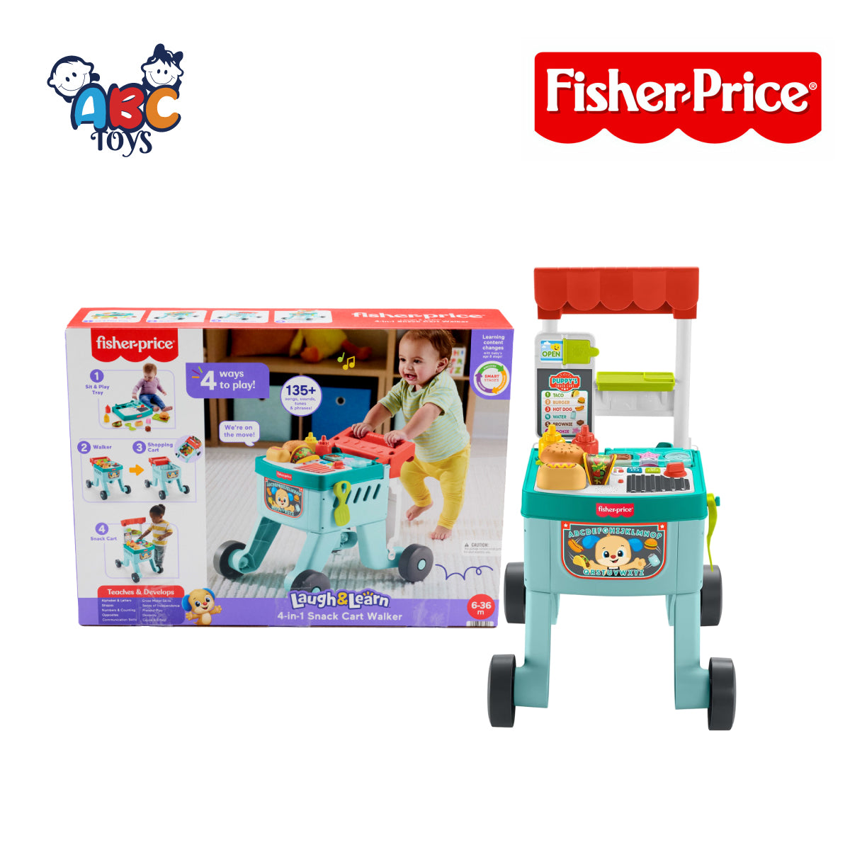 Fisher-Price Laugh & Learn 4-in-1 Snack Cart Walker (JDL64) 6-36 Months