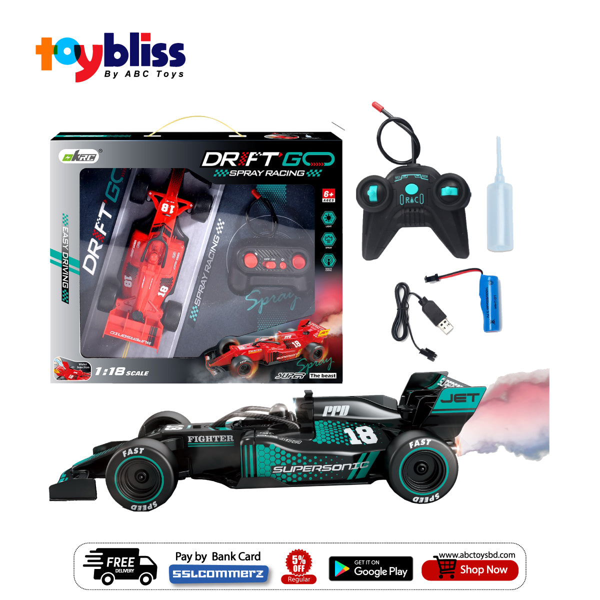 Toybliss - Drift Go Spray Racing Remote Control KM663-6 – ABC TOYS