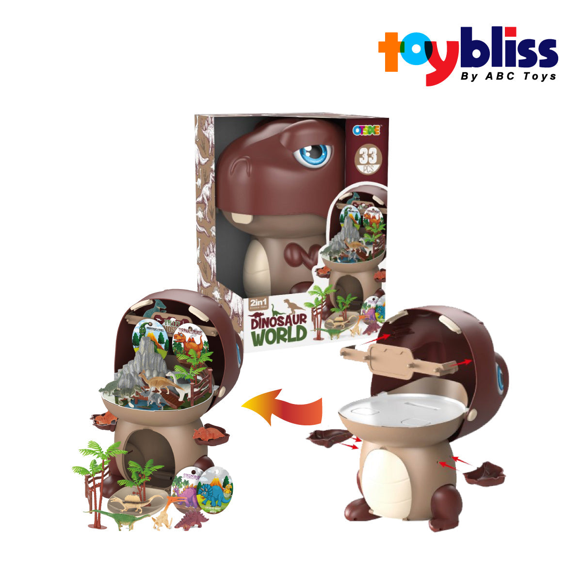 Toybliss - OTSIXE 2in1 Dinosaur World 33 Pcs Set (1368A8), Age 3+