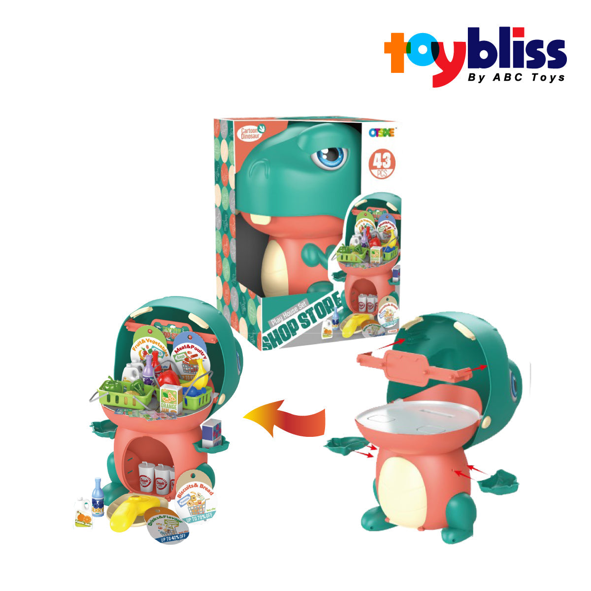 Toybliss - OTSIXE Dinosaur Shop Store 43 Pcs Set (1368A1), Age 3+